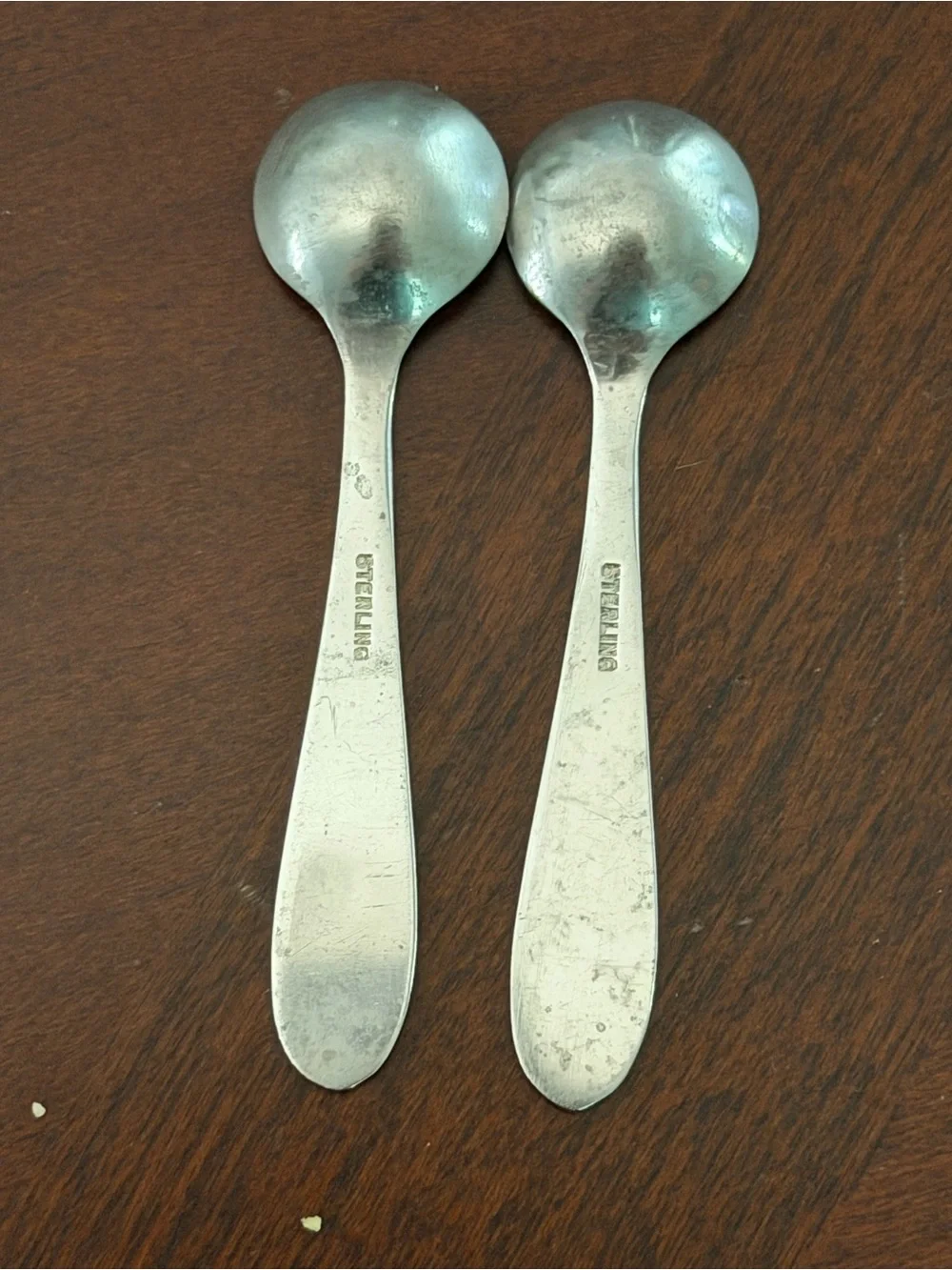 Pair of Repousse by Kirk Sterling Silver Miniature Salt/Sugar Serving Spoons